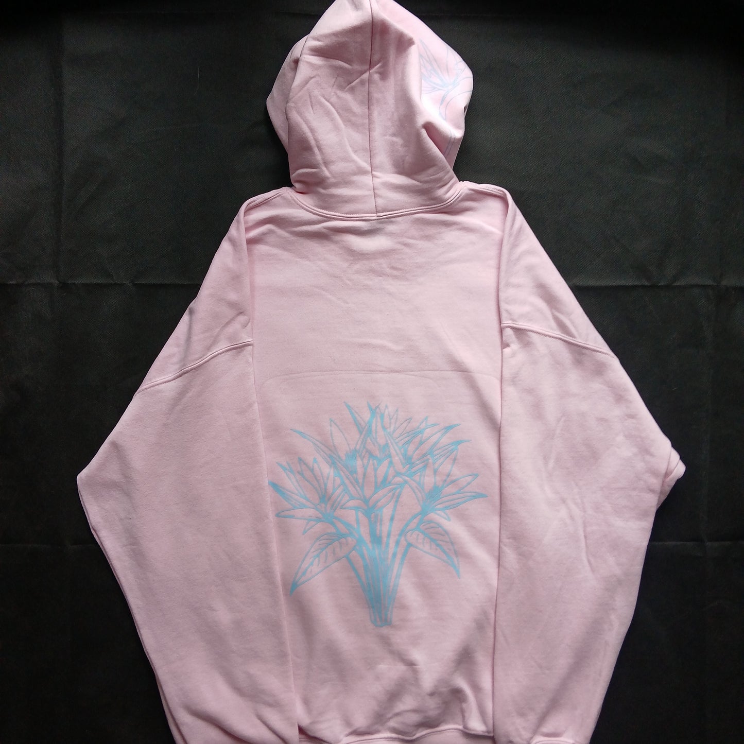 Pink hooded sweatshirt, with birds of paradise XL