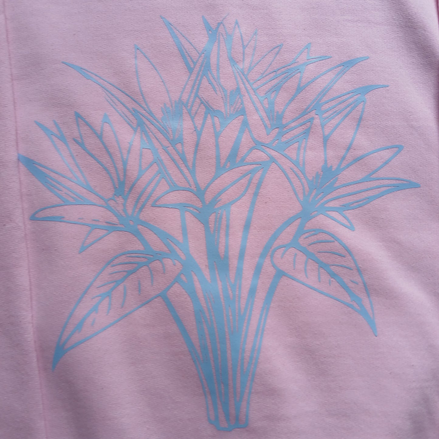 Pink hooded sweatshirt, with birds of paradise XL