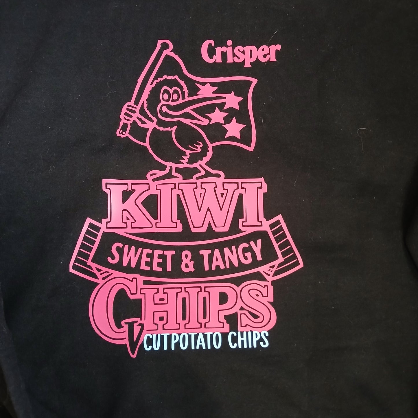 BLACK WITH PINK DESIGN HOODED SWEATSHIRT KIWI CHIPS XL
