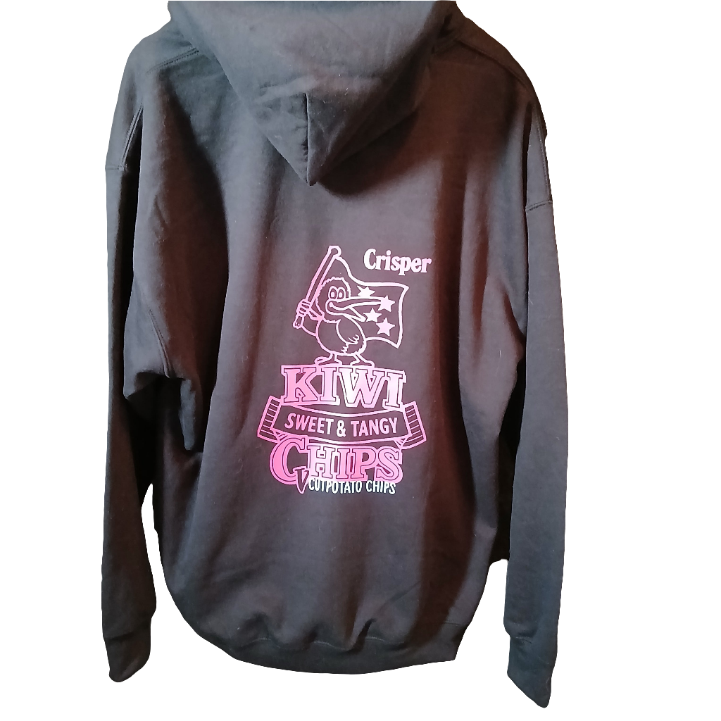 BLACK WITH PINK DESIGN HOODED SWEATSHIRT KIWI CHIPS XL