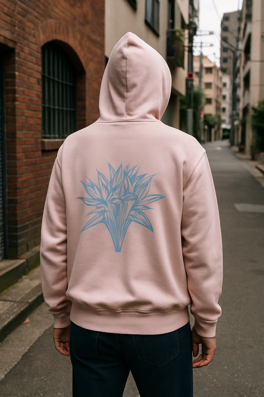 Pink hooded sweatshirt, with birds of paradise XL